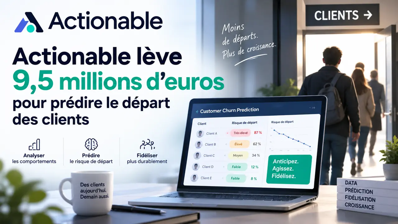 Tableau de bord d’intelligence artificielle affichant un risque d’attrition client et des indicateurs de satisfaction
