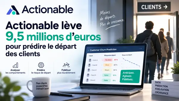 Tableau de bord d’intelligence artificielle affichant un risque d’attrition client et des indicateurs de satisfaction
