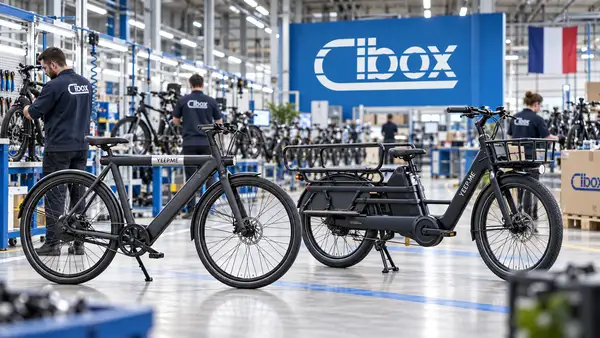 Usine de production de vélos électriques Cibox avec plusieurs modèles YEEP.ME assemblés sur une chaîne industrielle en France