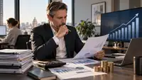 Dirigeant analysant des données financières, le coût d’un salarié et sa contribution au chiffre d’affaires afin d’évaluer sa rentabilité pour l’entreprise.