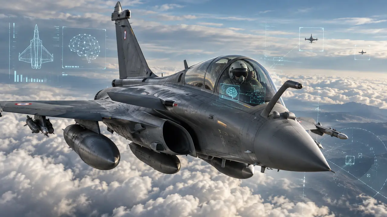 Rafale de Dassault Aviation en vol illustrant l’intégration de l’intelligence artificielle et des systèmes de combat collaboratif