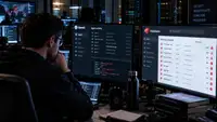 Ingénieur en cybersécurité analysant sur plusieurs écrans l’activité d’agents OpenAI et des paquets publiés sur RubyGems, dans un centre informatique sombre, illustration de l’incident impliquant des agents IA en entraînement et plus de 500 paquets malveillants supprimés.