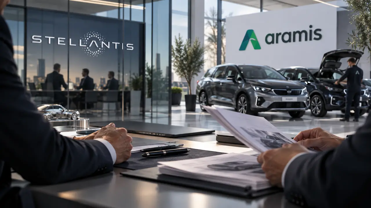 Stellantis et Aramis Group illustrant une possible cession de la participation du constructeur dans le spécialiste européen des voitures d’occasion