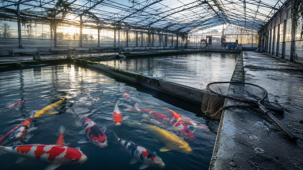     Carpes koï dans un bassin d’élevage professionnel, illustration du vol survenu dans l’Oise.