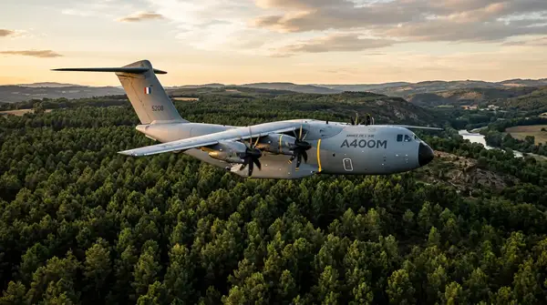 Avion militaire A400M incendies larguant 20 000 litres d'eau au-dessus de la forêt en Gironde.