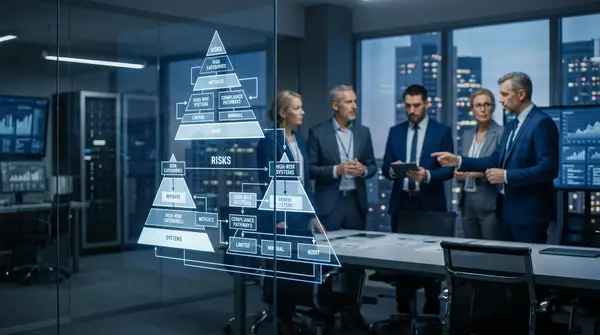 Infographie sur la pyramide des risques et le calendrier de conformité AI Act entreprise pour les PME.