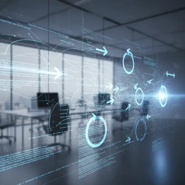 Représentation visuelle de l'API economy : des lignes de code interconnectées symbolisant la monétisation des données par les PME tech.
