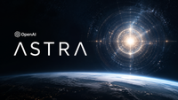 Astra d’OpenAI représenté par un noyau lumineux et des orbites numériques au-dessus de la Terre.
