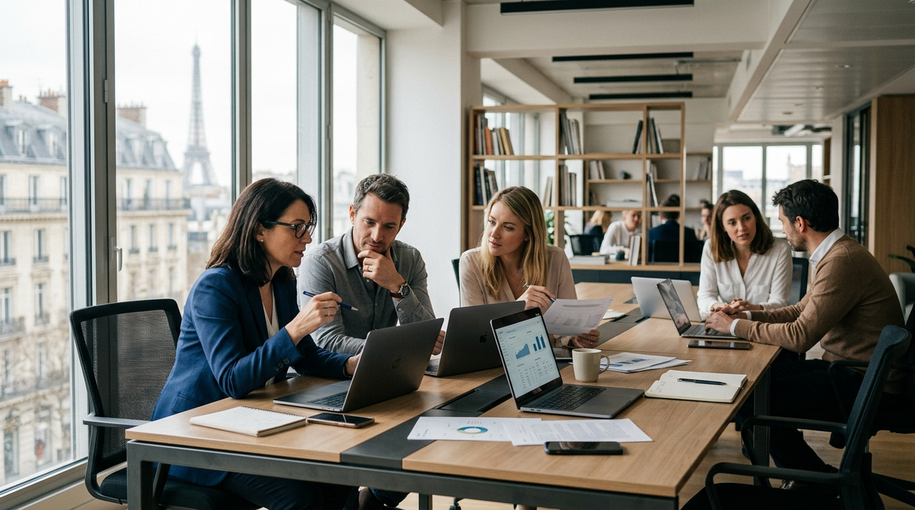Manager en PME animant une réunion axée sur le bien être en entreprise.