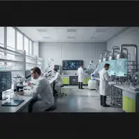 Laboratoire de biotechnologie français en 2026, avec des chercheurs et des équipements de pointe, illustrant les levées de fonds records et l'innovation en santé.