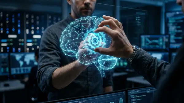 Une main humaine et une main robotique se rejoignent au-dessus d'un document de brevet, symbolisant la protection des Brevets IA PME par l'INPI en 2026.
