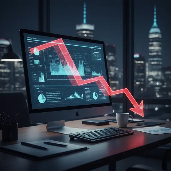 Graphique financier montrant une courbe de trésorerie en baisse rapide, illustrant le burn rate startup et le runway d'une entreprise en hypercroissance.