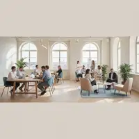 Des entrepreneurs souriants et collaboratifs dans un espace de coworking, illustrant les avantages des Coopératives d'Activité et d'Emploi (CAE) pour les indépendants en 2026.