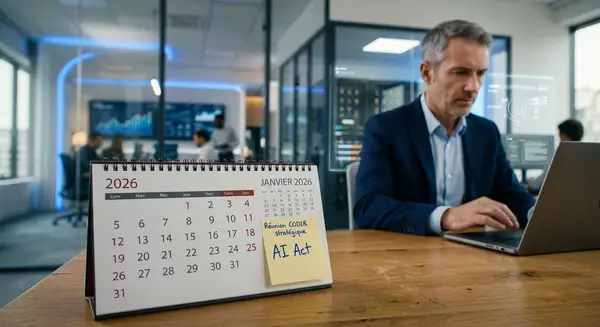 Infographie détaillée présentant le calendrier AI Act et les échéances réglementaires pour les PME européennes.