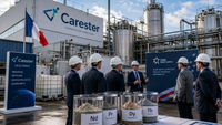 Usine Carester à Lacq accueillant une délégation de USA Rare Earth autour de matériaux stratégiques issus des terres rares.