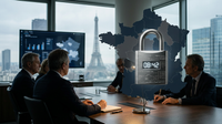 Illustration d'un cadenas numérique protégeant des données, symbolisant le chiffrement et la cyber sécurité face aux menaces économiques.