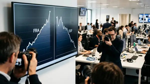 Graphique comparatif du chômage des jeunes entre la France et l'Espagne montrant l'écart de performance.
