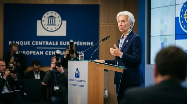 Christine Lagarde à la BCE confirme son mandat jusqu'en 2027 lors d'un discours à Francfort.