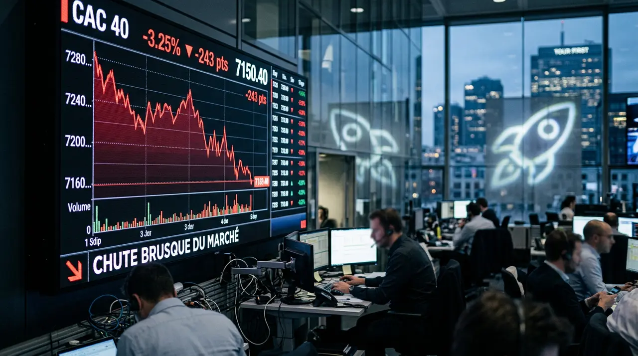Graphique boursier illustrant la chute de 900 milliards de dollars de la valorisation de SpaceX.