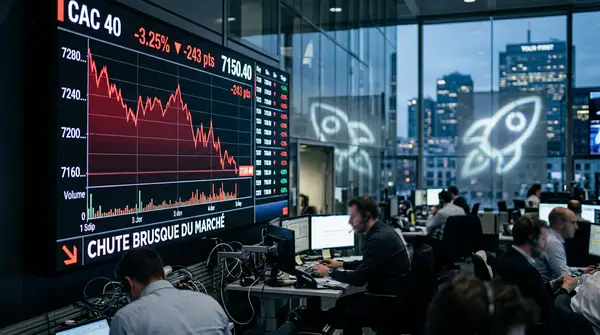 Graphique boursier illustrant la chute de 900 milliards de dollars de la valorisation de SpaceX.
