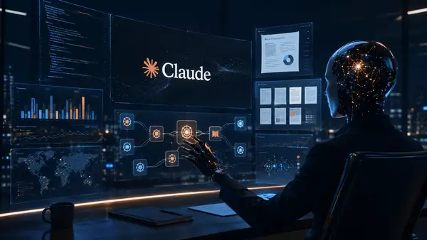 Claude Fable 5 d’Anthropic coordonnant des agents IA, du code, des documents et des analyses de données dans un environnement numérique professionnel.  Source : Illustration générée par Entreprisma avec l’intelligence artificielle d’OpenAI.