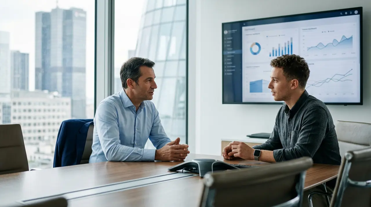 Illustration d'une équipe de consultants en Conseil IA aidant des dirigeants de PME à intégrer l'intelligence artificielle pour optimiser leurs processus et leur croissance.