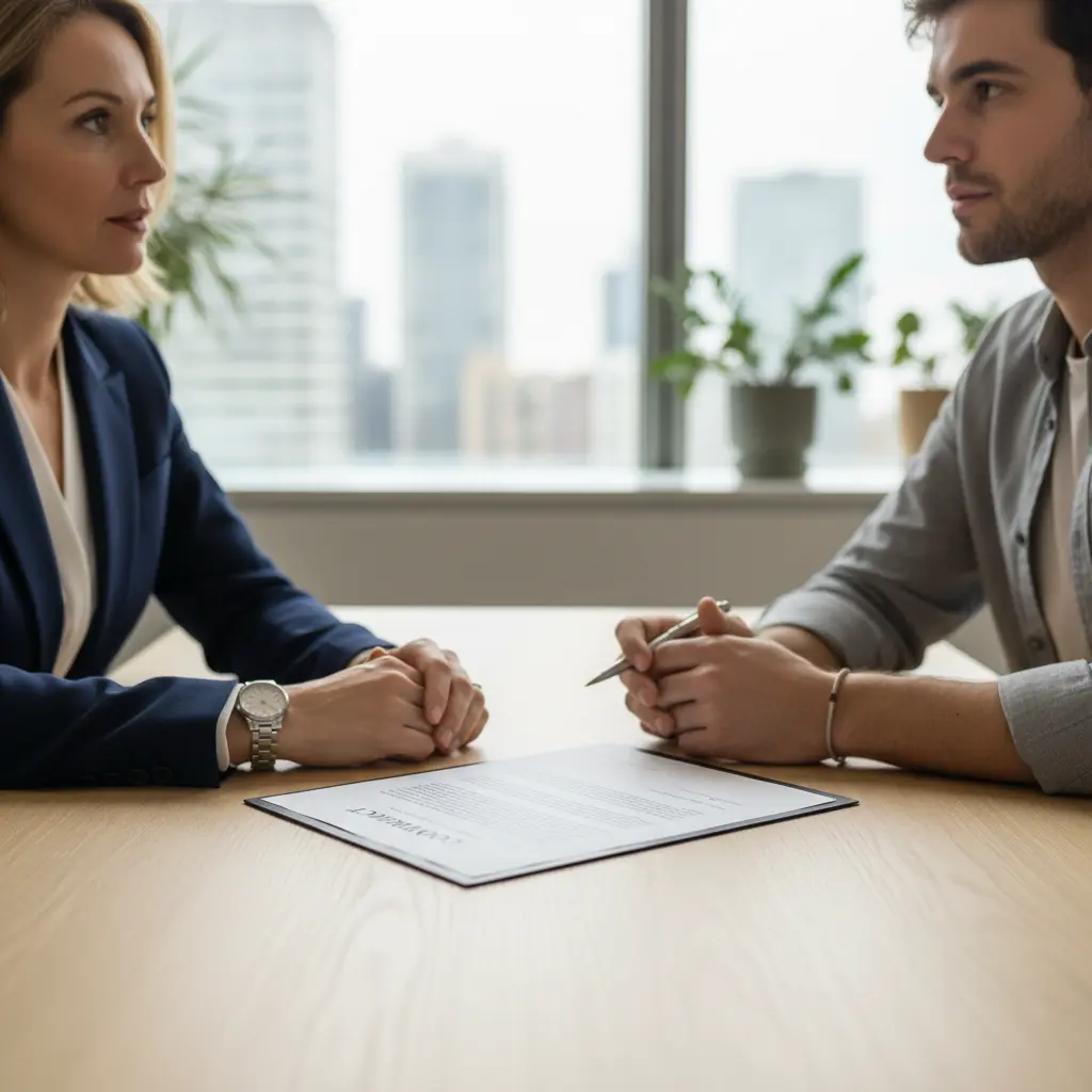 Gros plan sur un contrat ouvert avec un stylo, symbolisant la signature d'un contrat influenceur avec des clauses importantes mises en évidence pour une petite marque.