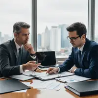 Illustration d'un dirigeant de PME consultant des documents fiscaux avec un avocat, symbolisant la défense des droits lors d'un contrôle fiscal PME.