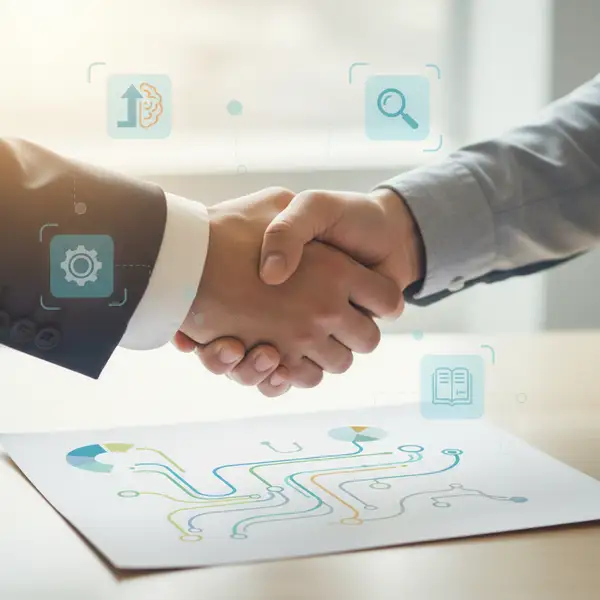 Illustration de professionnels (employeur, salarié) collaborant autour d'un ordinateur, symbolisant le CPF et le co-investissement pour le développement des compétences en PME.