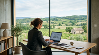 Une jeune femme souriante dans un champ, symbolisant la création entreprise ZRR et l'innovation en milieu rural.