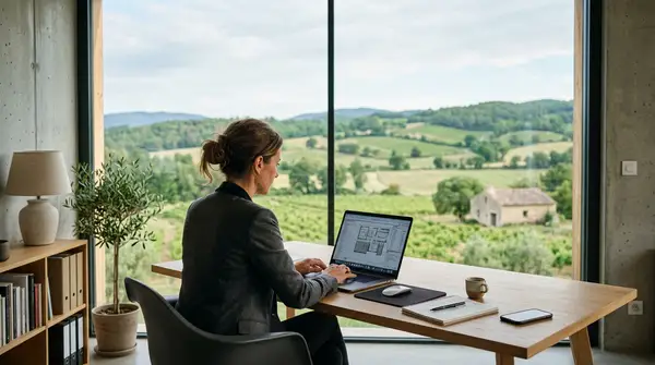 Une jeune femme souriante dans un champ, symbolisant la création entreprise ZRR et l'innovation en milieu rural.