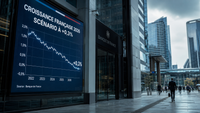 Graphique montrant une courbe de croissance économique française stagnante ou en baisse pour 2026, avec des symboles d'alerte et de gel, illustrant le risque de gel économique et l'impact sur la croissance française 2026.