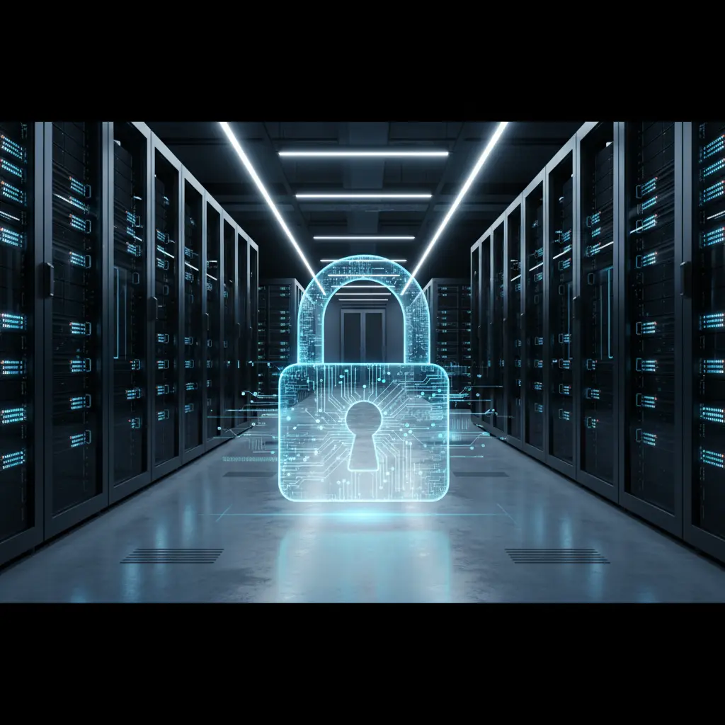Une main protégeant un bouclier numérique avec le logo d'une PME, symbolisant la réduction des primes de Cyber-assurance PME 2026 grâce à une meilleure cybersécurité.
