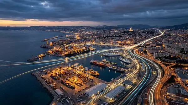 Vue aérienne du port de Marseille illustrant les enjeux de Data Centers approvisionnement électrique.