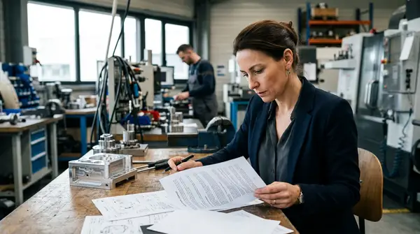 Une dirigeante de PME, Hélène Fischer, devant un tableau de bord complexe, symbolisant le défi du devoir de diligence européen et la conformité réglementaire.
