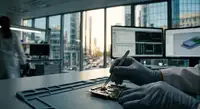 Une PME innovante dans le secteur des dispositifs médicaux face à un graphique boursier en baisse, symbolisant le choc tarifaire européen.