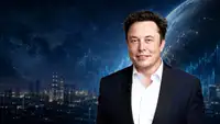 Portrait d'Elon Musk souriant devant un logo SpaceX stylisé, symbolisant son statut d'Elon Musk trillionnaire et l'impact de ses entreprises.