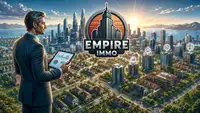 Empire Immo, jeu immobilier français de simulation et de gestion, avec ville, immeubles, maisons, chantiers de construction, investissements et gestion financière d’un patrimoine immobilier virtuel.