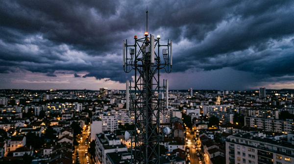 Antennes mobiles sous un ciel d'orage illustrant l'Espagne plan anti black-out.