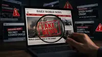 Illustration réaliste représentant la prolifération des faux médias générés par intelligence artificielle, avec un ordinateur affichant un site d’actualités suspect analysé à la loupe, symbolisant les enjeux de désinformation, de vérification des sources et de confiance dans l’information en ligne. Source : Entreprisma.