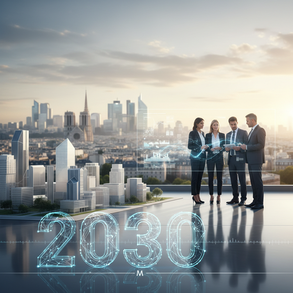 Illustration de l'impact du plan France 2030 sur les PME françaises en 2026, montrant des usines modernes et des entrepreneurs innovants.