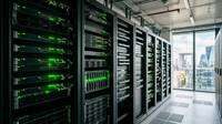 Illustration d'une PME optimisant sa consommation énergétique grâce à des pratiques Green IT, symbolisant la sobriété numérique et l'économie d'énergie.