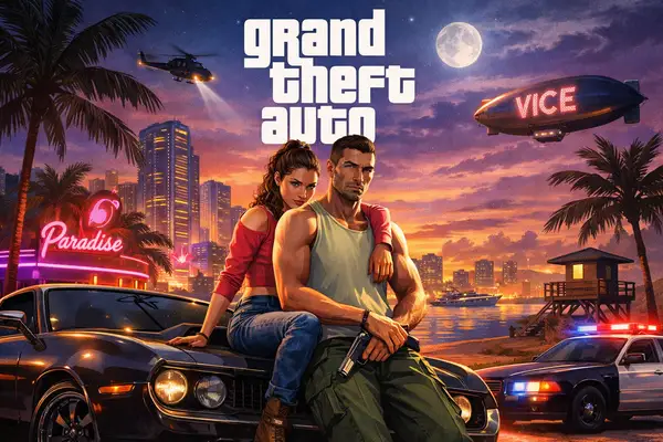 Logo de Grand Theft Auto VI avec la date de sortie, illustrant l'attente autour de quand sort GTA 6 et son impact financier.