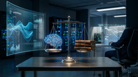 Illustration conceptuelle montrant des symboles de droit d'auteur et d'intelligence artificielle entrelacés, représentant les enjeux de l'IA et du droit d'auteur.