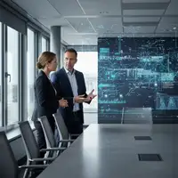 Un robot humanoïde et un ingénieur collaborent devant un tableau de bord affichant des modèles d'IA, symbolisant l'évolution vers l'IA Product Engineering.