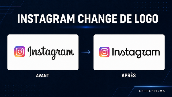 Comparaison de l’ancien et du nouveau logo typographique d’Instagram, présentés côte à côte sur un fond bleu nuit Entreprisma.