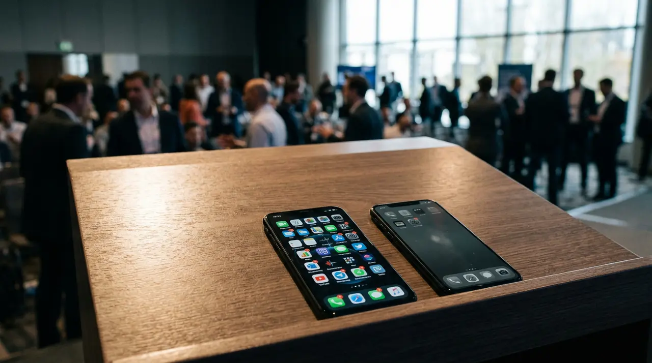 Comparatif visuel entre un iPhone 18 Pro et le modèle standard sous iOS 27 pour l'IA.