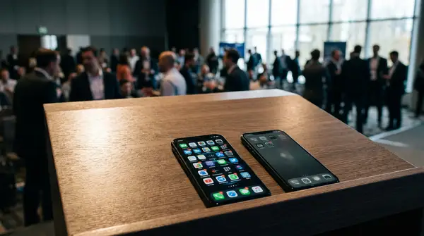 Comparatif visuel entre un iPhone 18 Pro et le modèle standard sous iOS 27 pour l'IA.