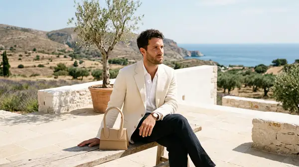 Simon Porte Jacquemus devant une campagne visuelle aux couleurs de la Provence