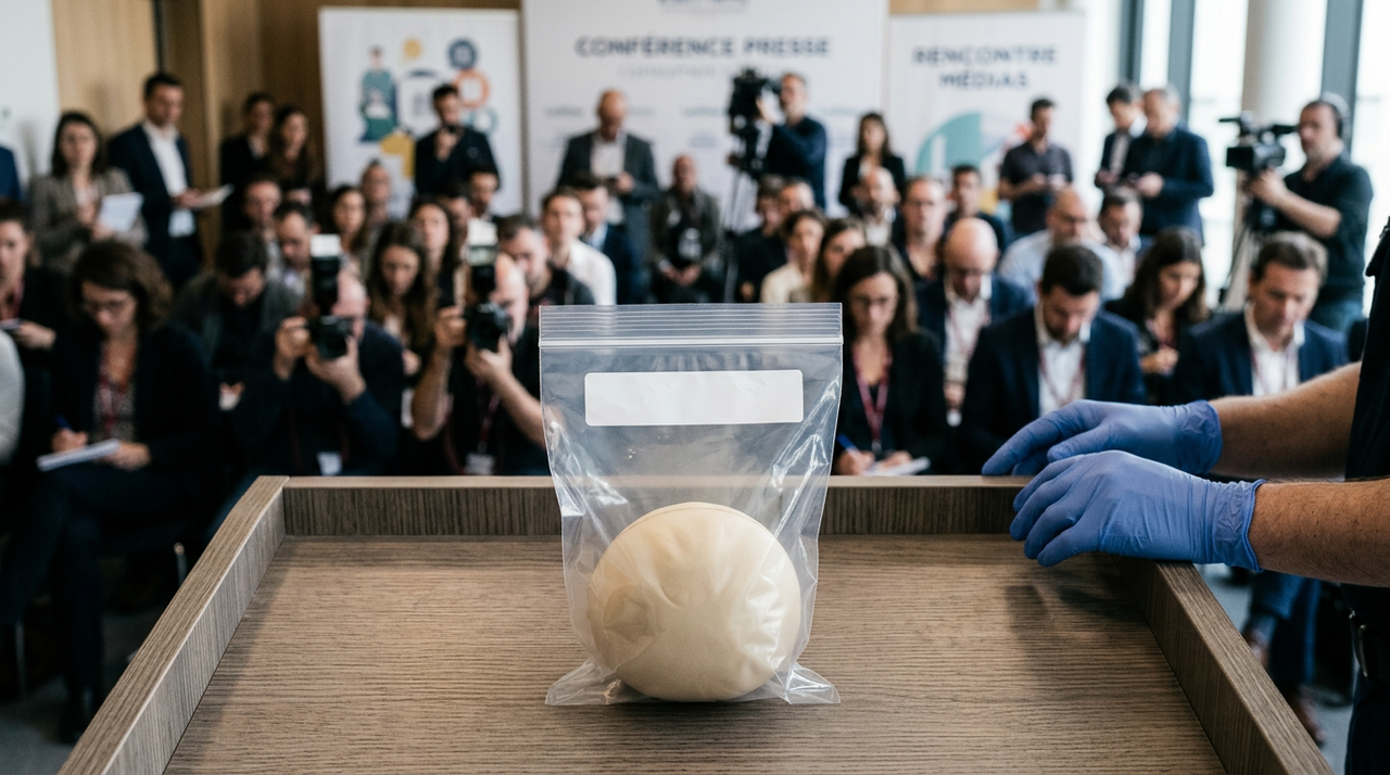 Jouet squishy dangereux examiné avec son emballage lors d'un contrôle de conformité